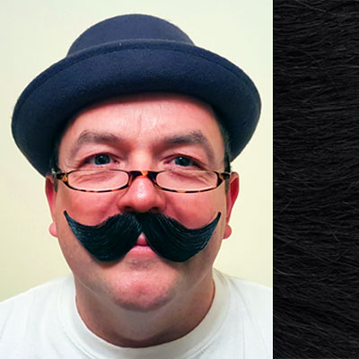 Handlebar Moustache Colour 1 - Black - Human Hair - BMA